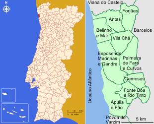 Mapa da localização e freguesias do Concelho de Esposende