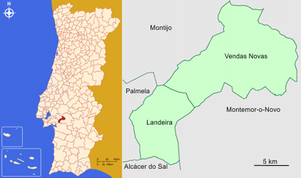 Mapa da localização e freguesias do Concelho de Vendas Novas