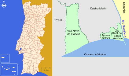 Mapa da localização e freguesias do Concelho de Vila Real de Santo António
