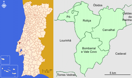 Mapa da localização e freguesias do Concelho de Bombarral