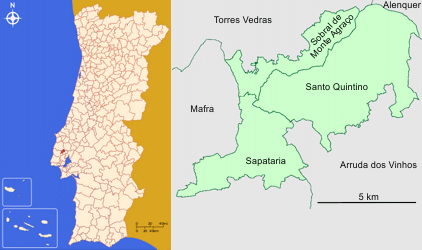 Mapa da localização e freguesias do Concelho de Sobral de Monte Agraço