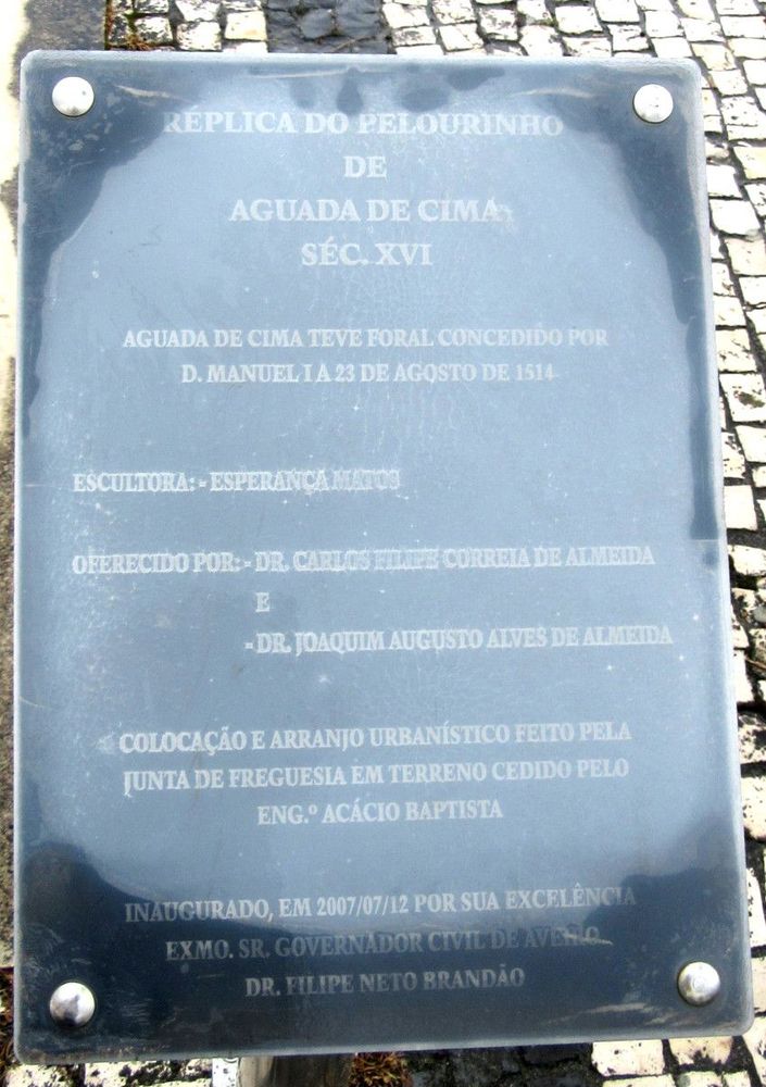 Pelourinho de Aguada de Cima - Placa