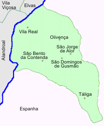 Mapa da localização e freguesias do Concelho de Olivença