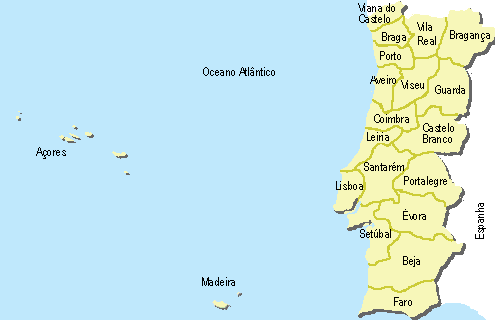 Mapa dos Distritos e Regiões Autónomas